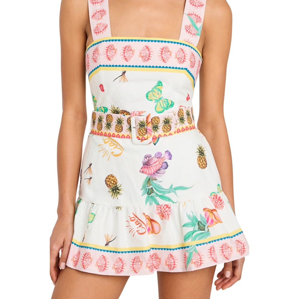 Amanda Uprichard Ciao Bella Romper White Multi Tropical Print Belted Size M NEW